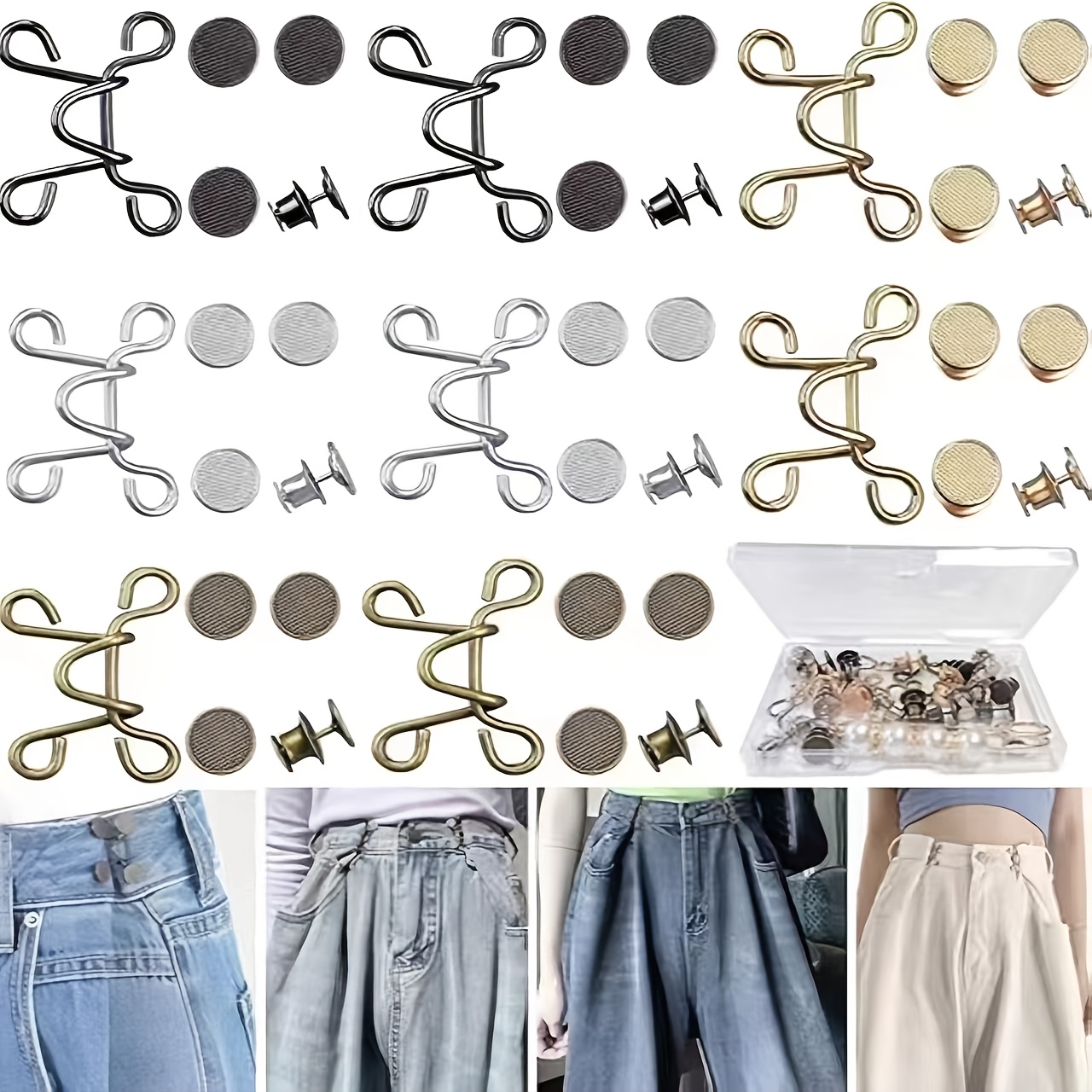 TEMU 8pcs Adjustable Belt Buckle Extender Set Unisex, Jeans Button, No-sew Trousers Clip, For Waist ()