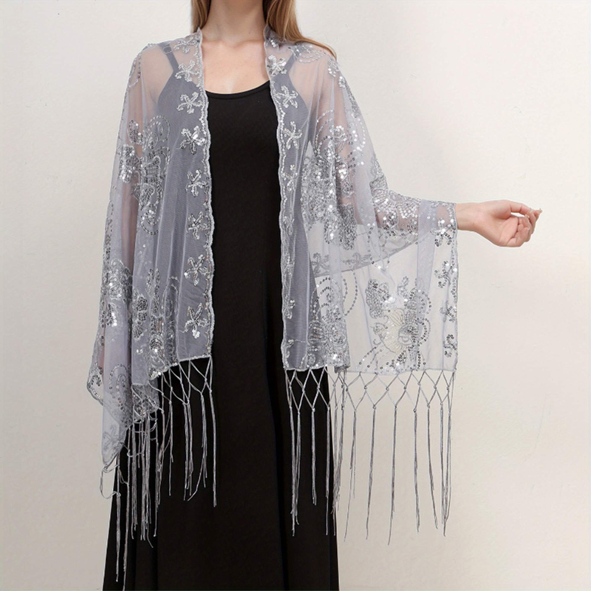 women sparkly sheer mesh wedding shawls evening party 1920s Temu