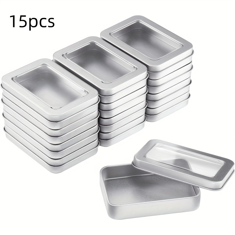 silvery metal storage tin box with lid small portable non hinged empty containers mini rectangular   survival container
