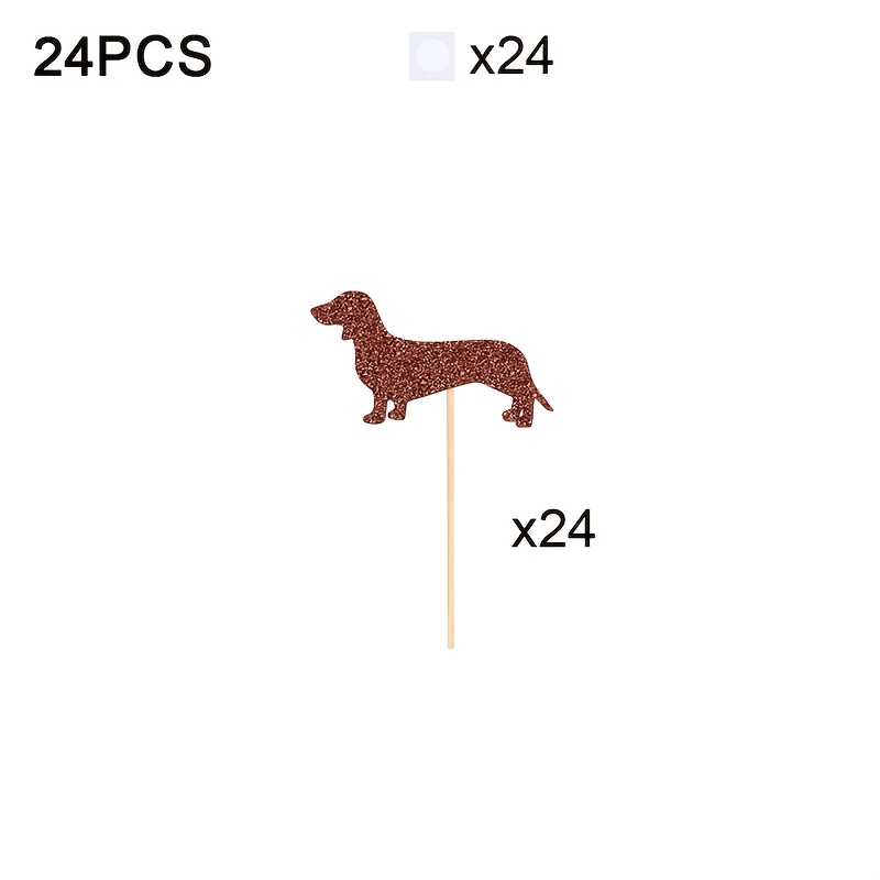 Image of 24pcs Dachshund Cake Toppers | Puppy Decorating Supplies, Dog Birthday Cupcake Toppers Picks, Dachshund Pet Themed Party Decorations, Halloween, Christmas
