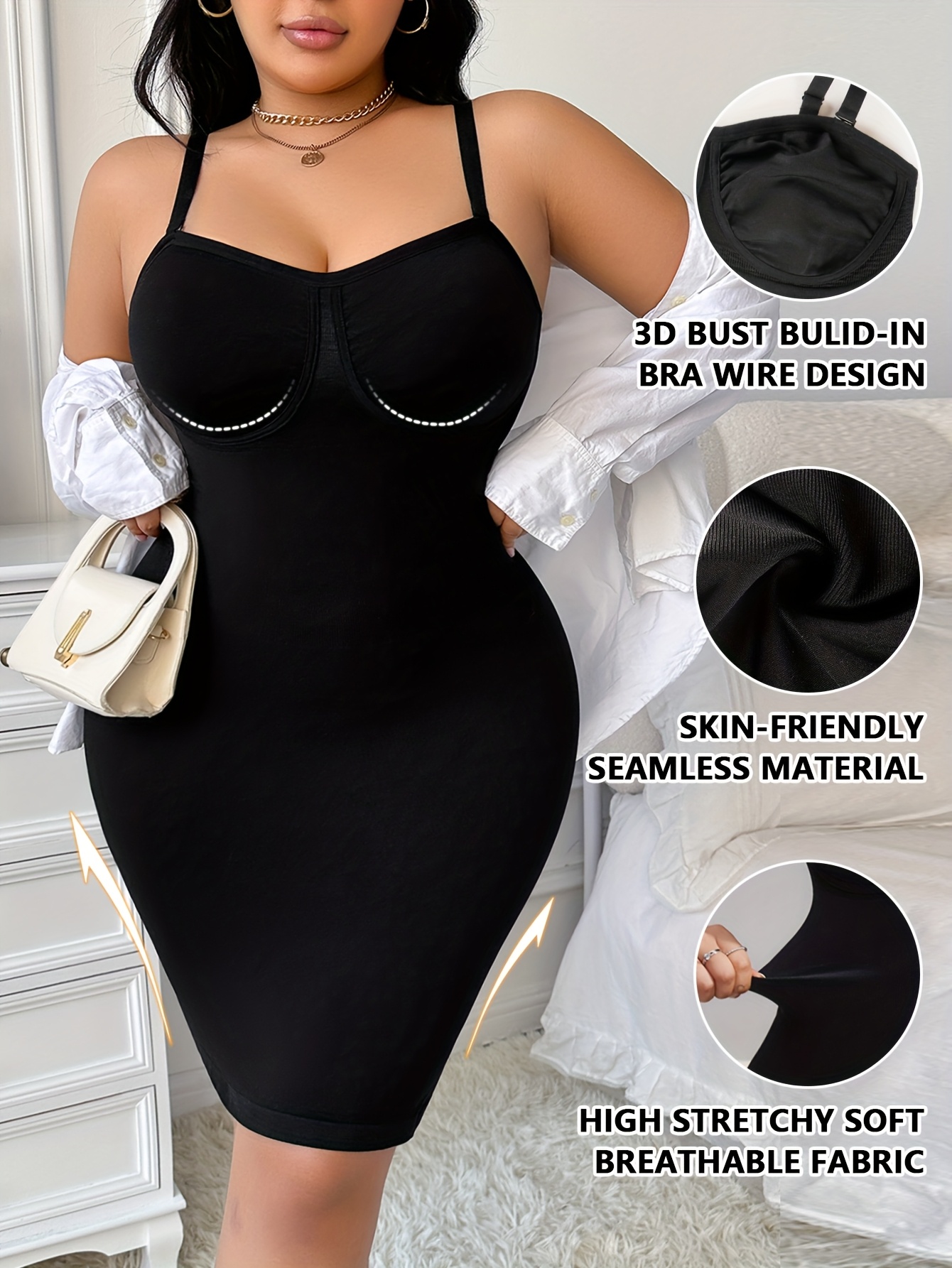 plus size white bodycon dress Plus Size White Formal Puff Sleeves Hollow Out V Neck Bodycon Mermaid Midi Dress main image 0