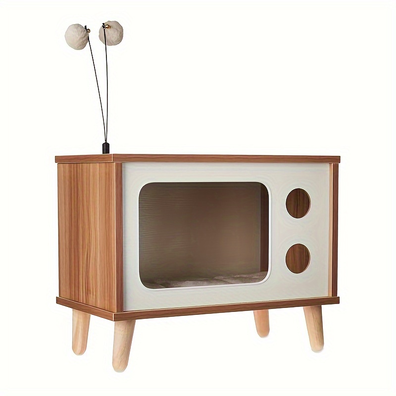 

Retro Tv Cat Condo With Jute Scratching Pad & Washable Mat-20.00 X 12.00 X 16.00 Inches
