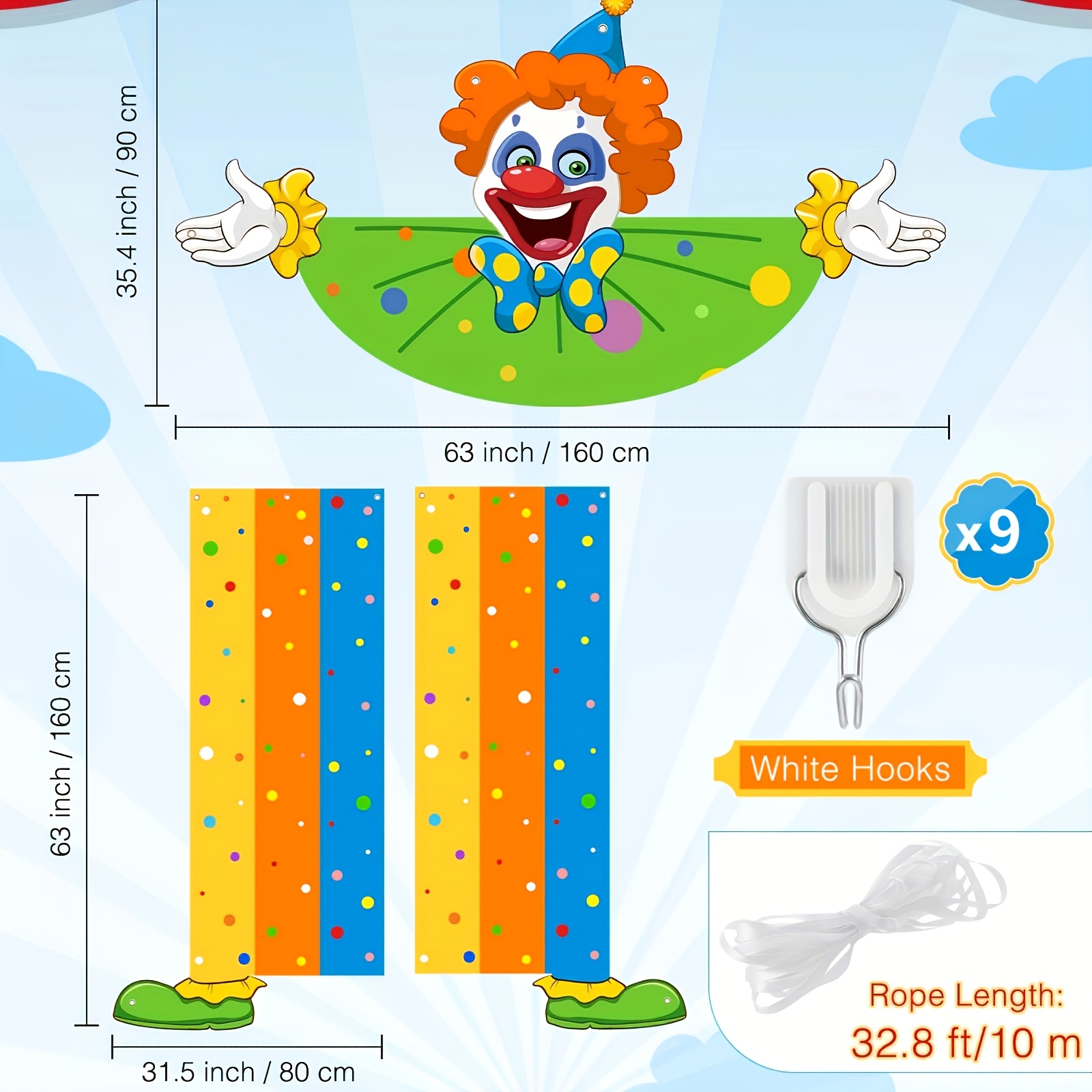 TEMU 2d Flat, 2d Door Banner, 3pcs 2d Clown Banner Set - Heavy-duty Party Door Decoration With Clown Faces, Birthday Balloon & For Clown Background