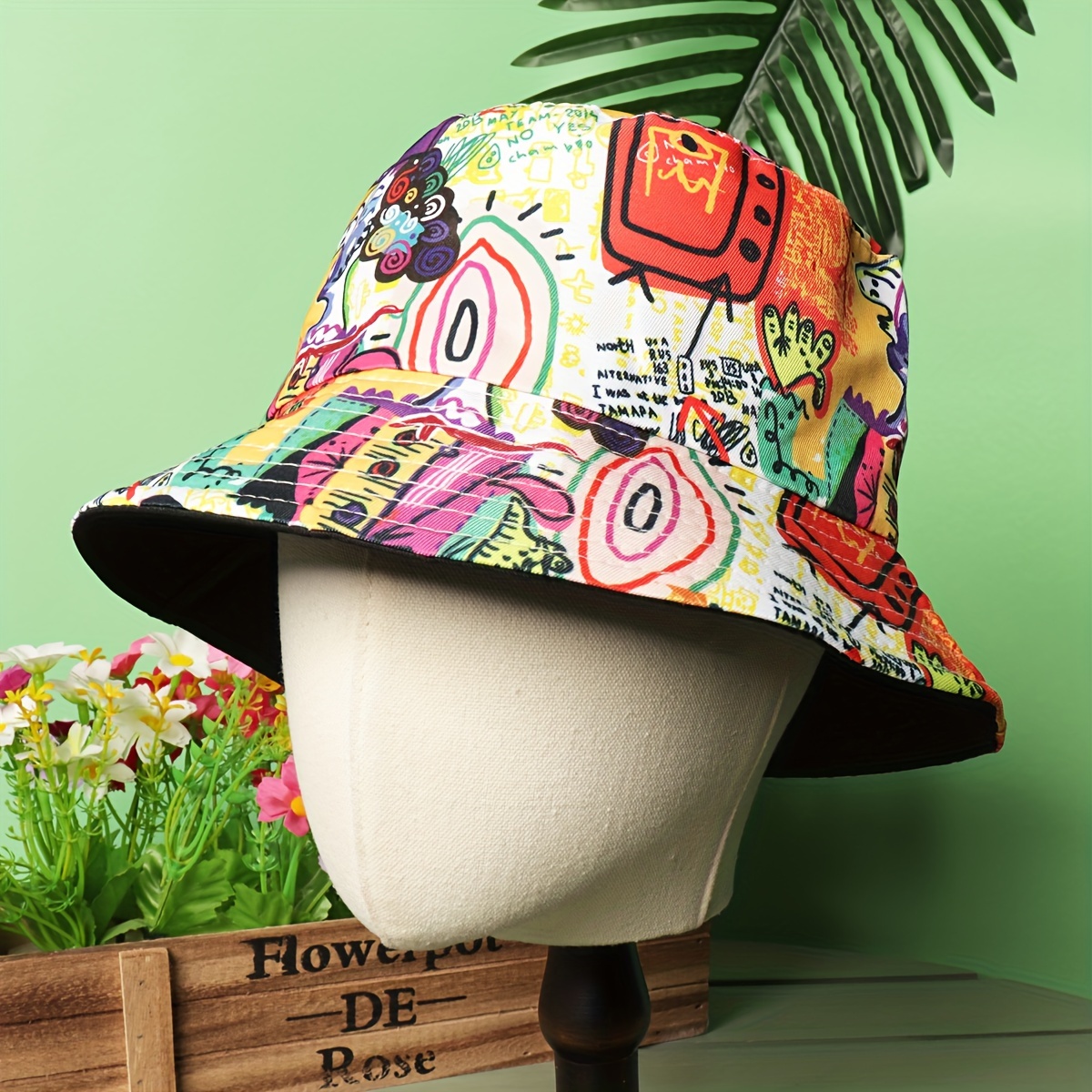 

Abstract Cartoon Graffiti Bucket Hat Trend Print Casual Fisherman Cap Unisex Sunscreen Basin Hats For Women Men