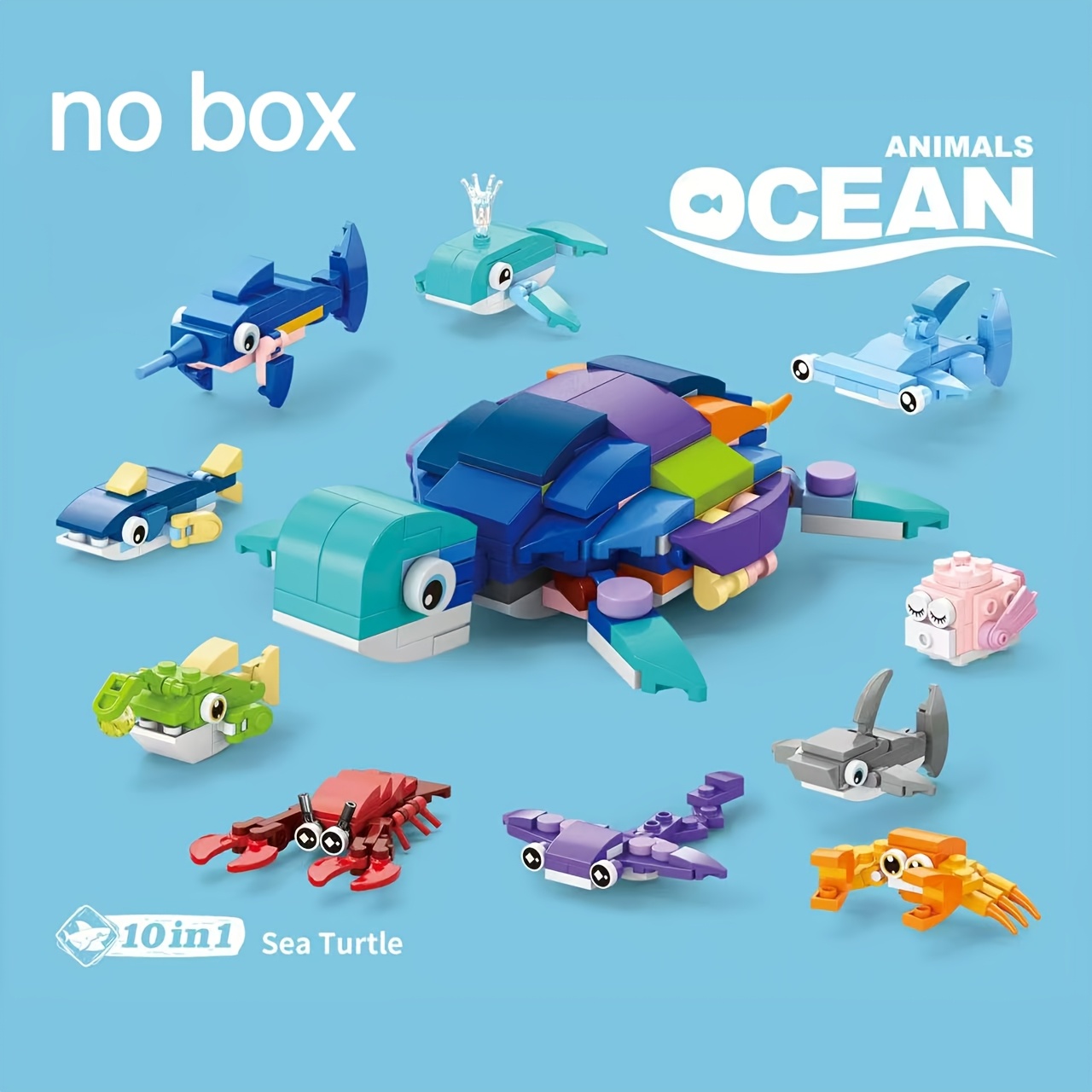 TEMU Bag Of 10-in-1 Small Particle Assembly Block Set, Sea Turtle Whale Crab Shark And Various Underwater Animal Models, Puzzle Assembly Toys, Ocean