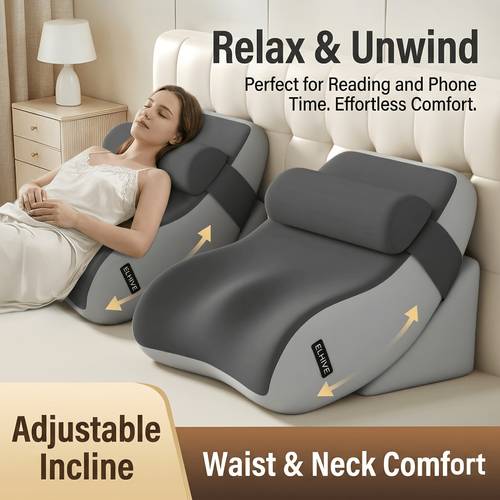 imagen del artículo almohada de respaldo ajustable para sentarse en , cojín cuña de espuma viscoelástica para leer, soporte ergonómico multiángulo para cabeza, cuello, hombros, cintura, almohada de de 3 posiciones para , extraíble y lavable, soporte de espalda resistente para hogar,