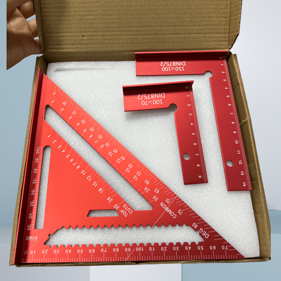TEMU -one Woodworking Measuring Kit, 150x100mm & 100x70mm Dual Right Angle Ruler Set + Triangular Quick Angle Ruler, 45° 90° Marked Multi-functional
