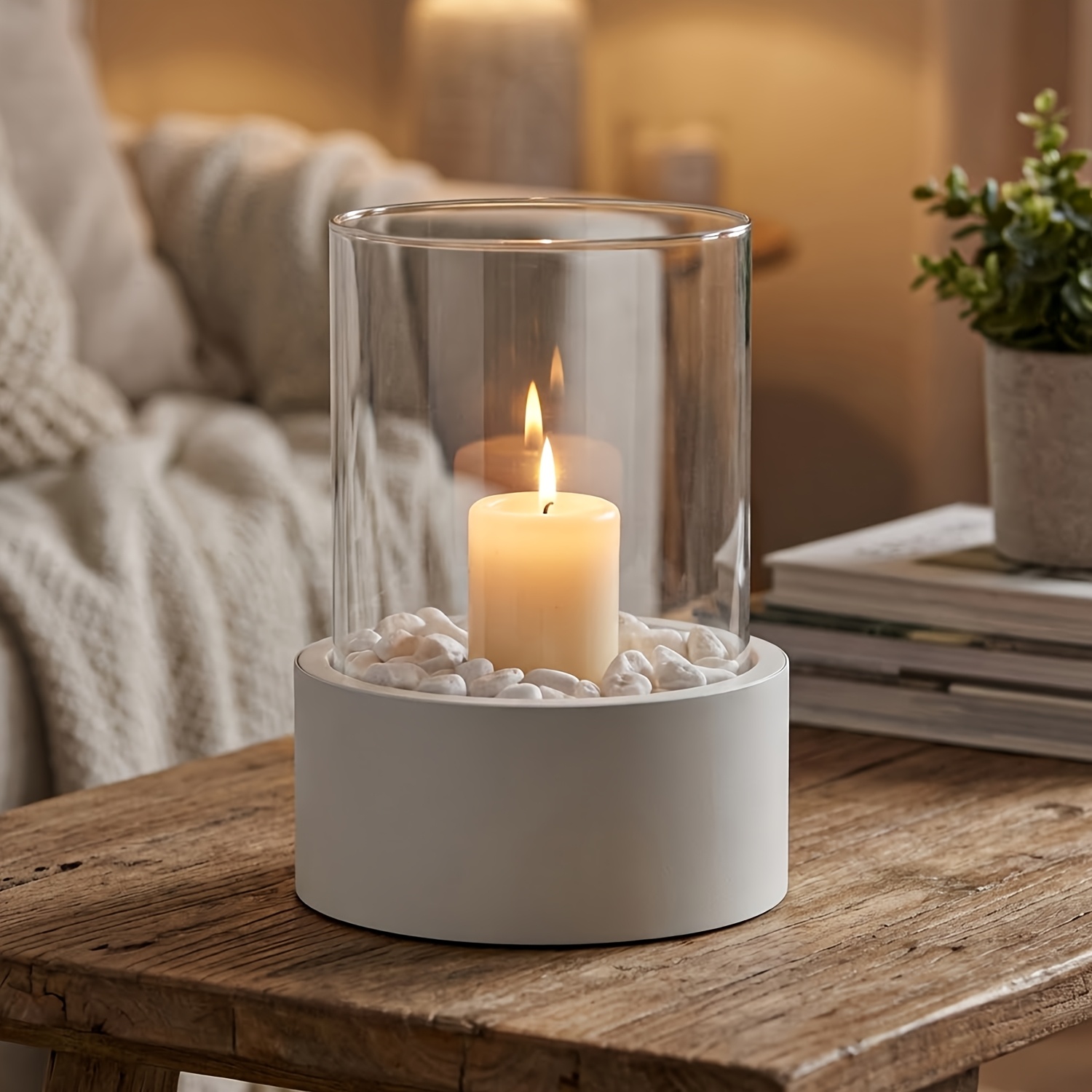 Candle Holder For Tabletop Use, Featuring A White Metal Base And Tempered Glass, Perfect For Party Gatherings And As Gifts