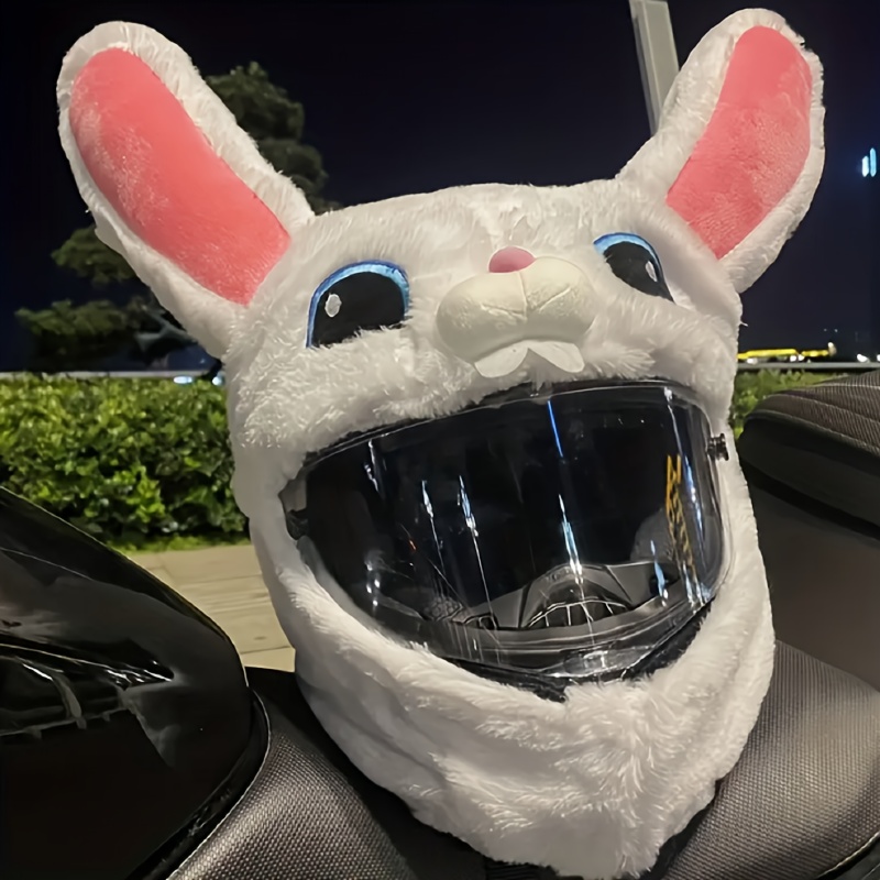 White Rabbit Plush Animal Head Cover for Motorcycle Helmets -  Scratch-Resistant Protective Skull Cap, Unisex Motorcycle Accessory for Men  & Women (No Helmet Included), Riding Protection, Bike Gear, ...