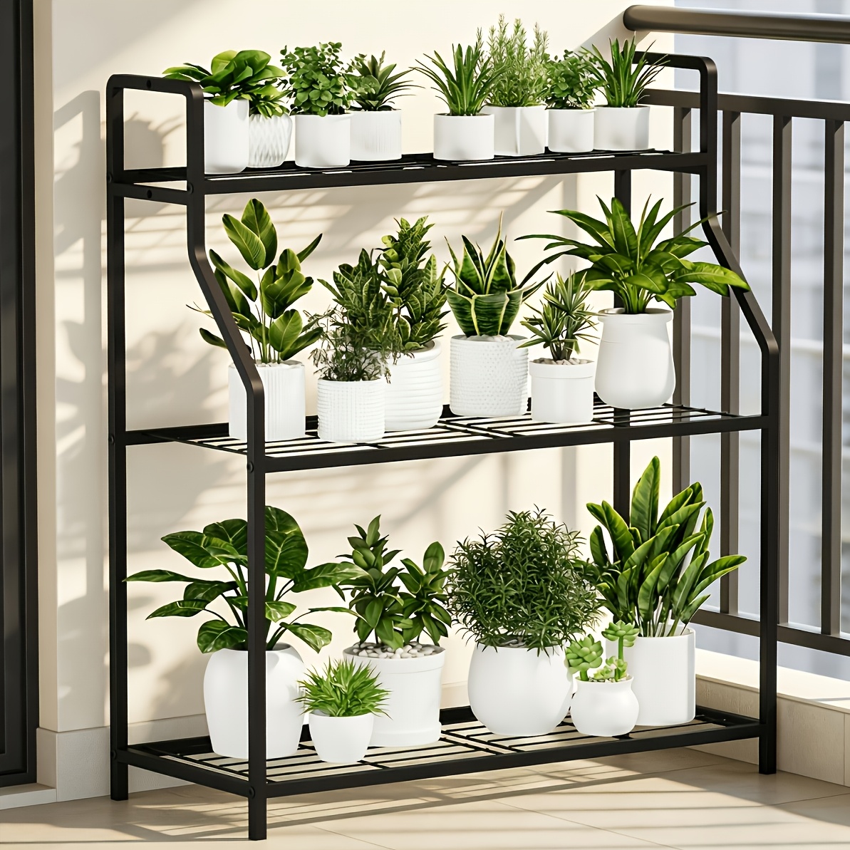 TEMU Soporte de Flores de 3 Niveles para Decoración Exterior, Estructura de Acero Engrosado - Estante Móvil para Suculentas y Flores de