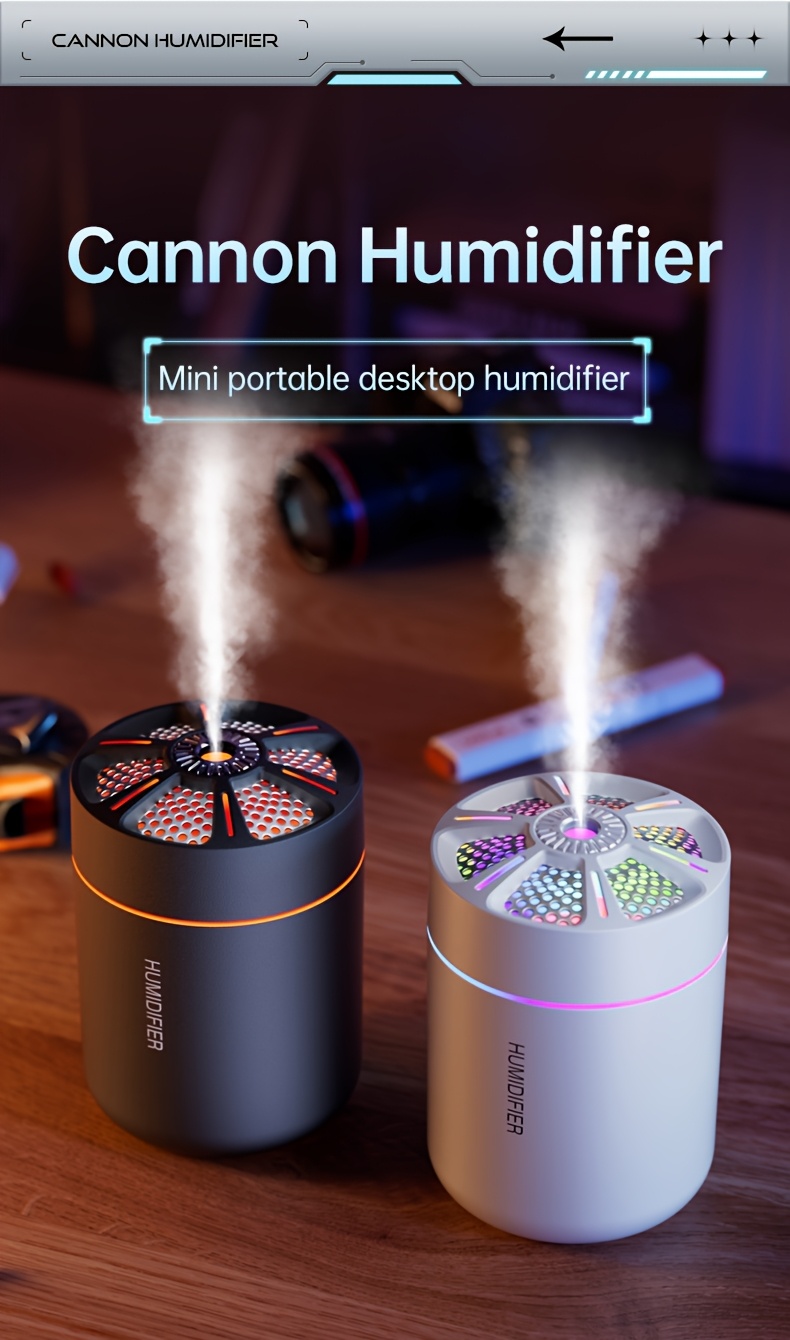 Set de 2 mini umidificatoare de aer de 180ML, cu lumini de noapte colorate și difuzoare de uleiuri esențiale, perfecte pentru casă, dormitor și utilizare în mașină, funcționează silențios