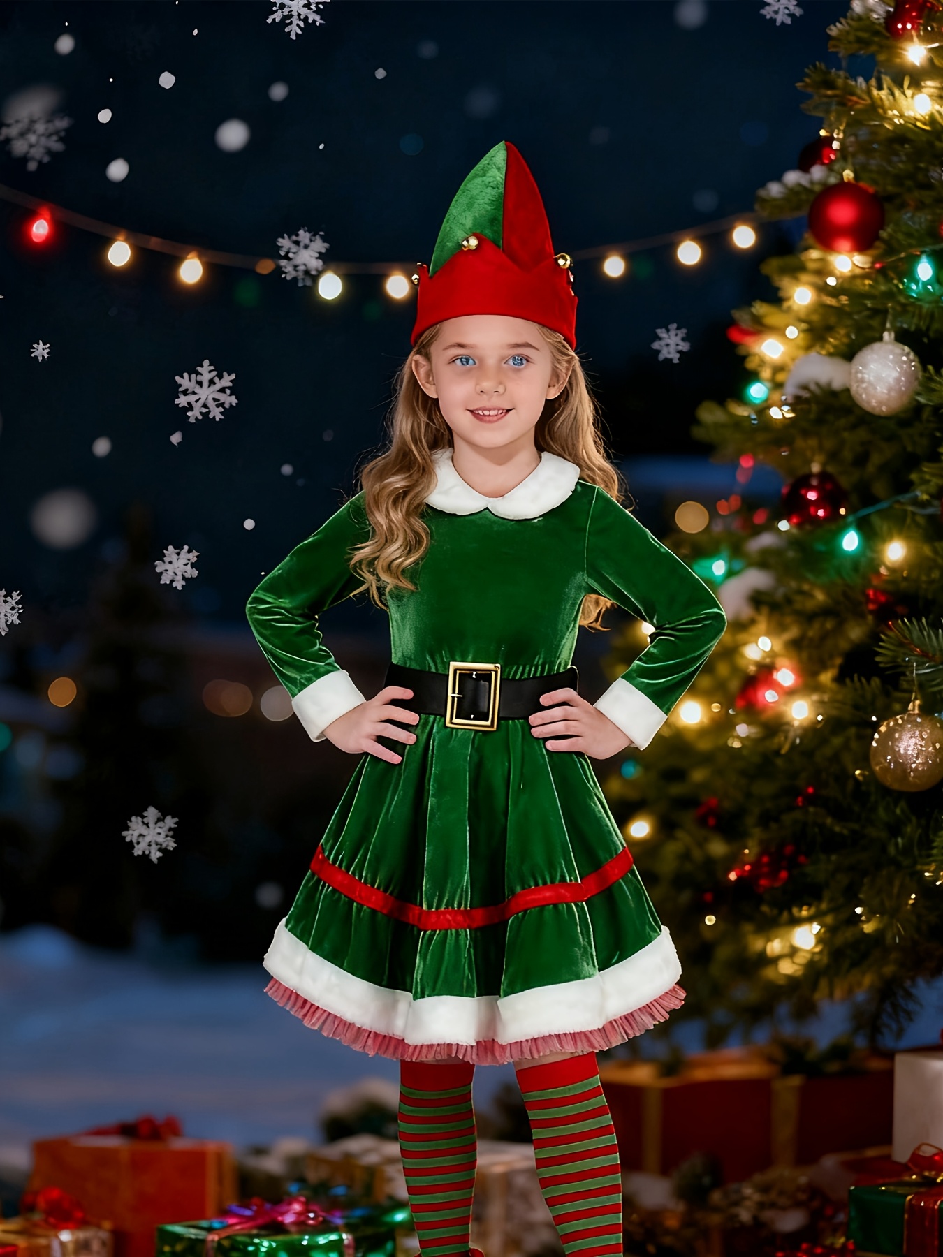 white christmas dresses Anavini Girls Green Plaid Smocked Santa Christmas Dress main image 1