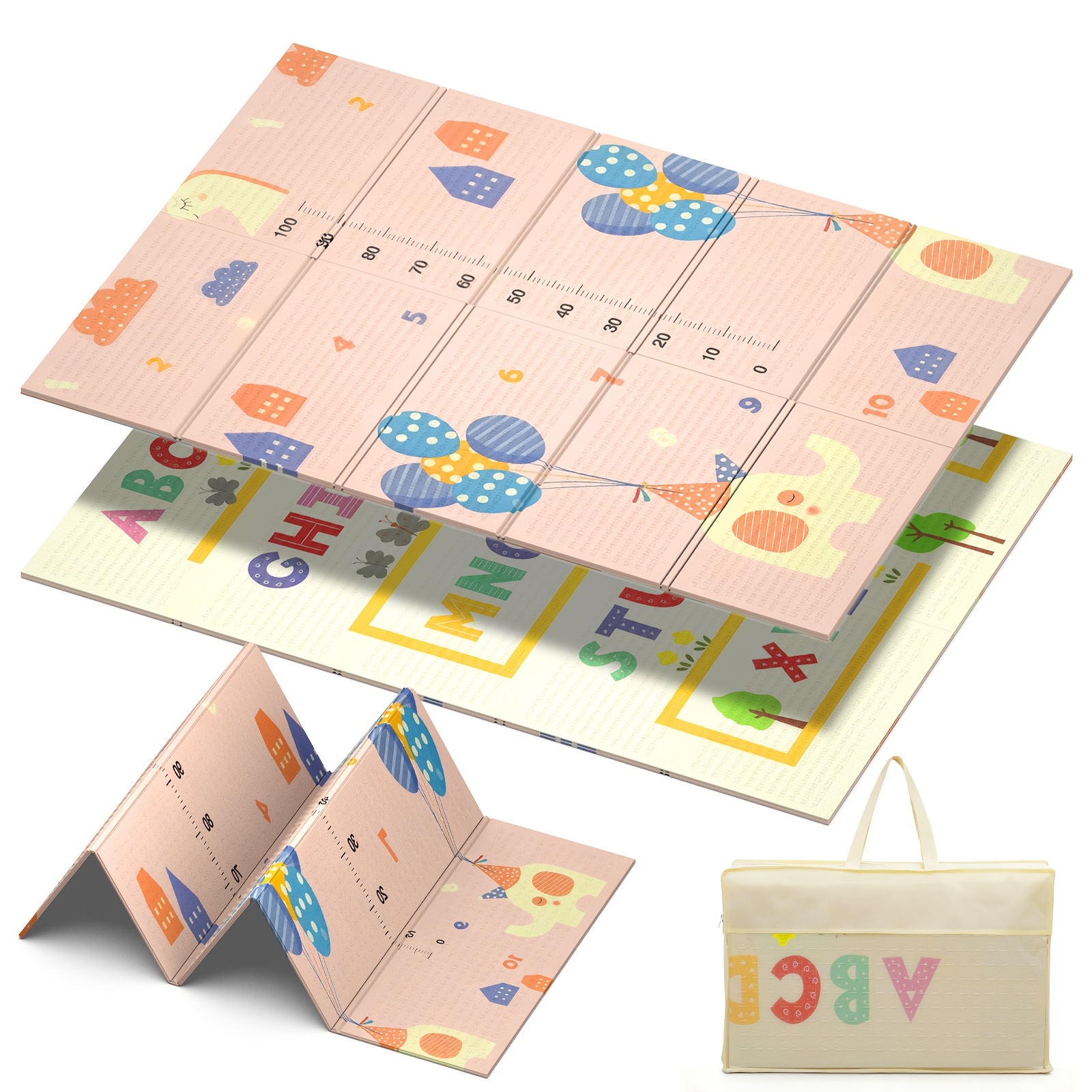 Double-sided Printed Carpet, Size 200x180cm, Thickness 1cm, Foldable And Portable With Storage Bag, Multiple Cartoon Patterns, Suitable For Home And Outdoor Camping