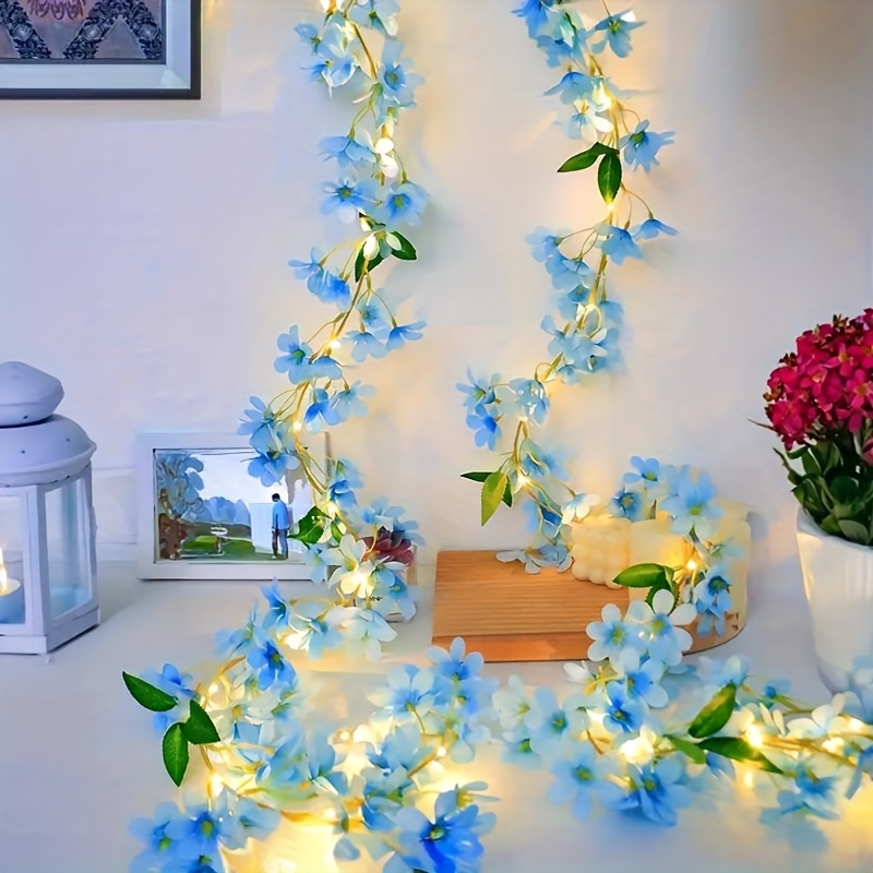 20 led blaue forsythien rattan lichterkette