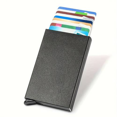 rfid blocking aluminum wallet for men women black with cute up card holder anti theft protection ideal for cards small wallet snap closure metal material unlined wet wipe clean