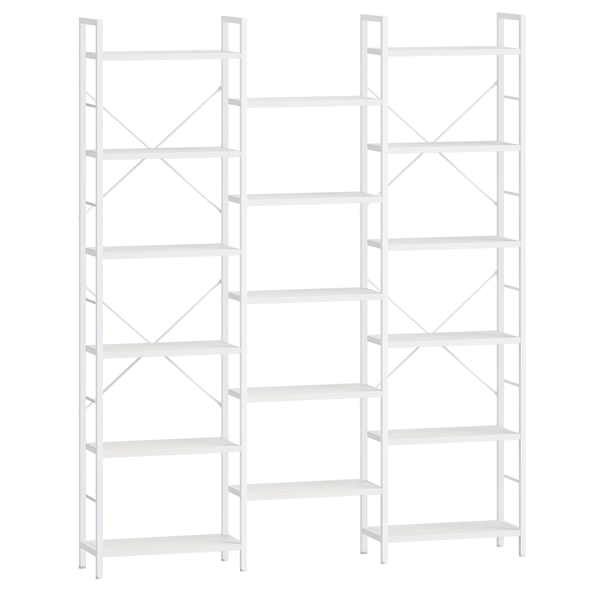 Image of Six-tier Bookshelf, 17-layer Vertical Bookcase, Adjustable Distance, 24 × 152 × 186cm, Metal Frame, Suitable For Living Room, Bedroom, Office, White