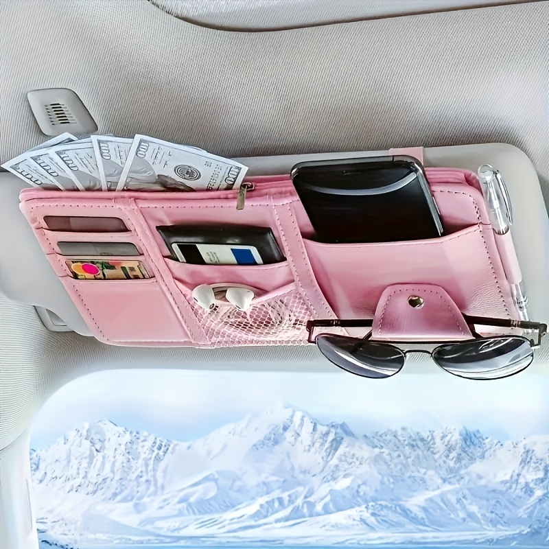 

Car Sun Visor Storage Box Multi-functional Storage Bag With Zipper Card Holder Glasses Clip Document Clip