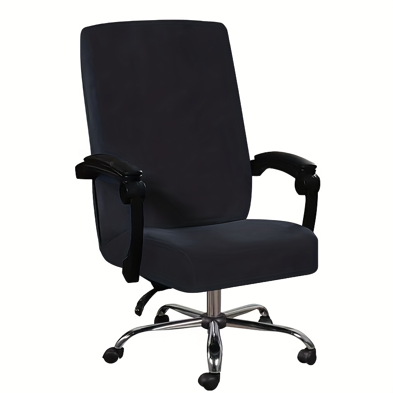 E-shop Velours-Plüsch-Stretch-Schreibtischstuhlbezug mit Armlehnen, Einfarbiger Spandex-Sofaschutz, Abnehmbarer Elastischer Stuhlbezug für Drehstühle