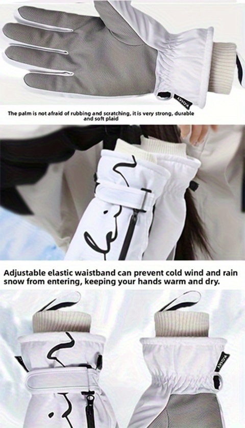 Winter skiing gloves, warm snow gloves, thick and fashionable, suitable for both men and women in outdoor sports, with pockets that are not afraid of rain and snow, easy to clean, high-quality skiing equipment, reinforced stitching
