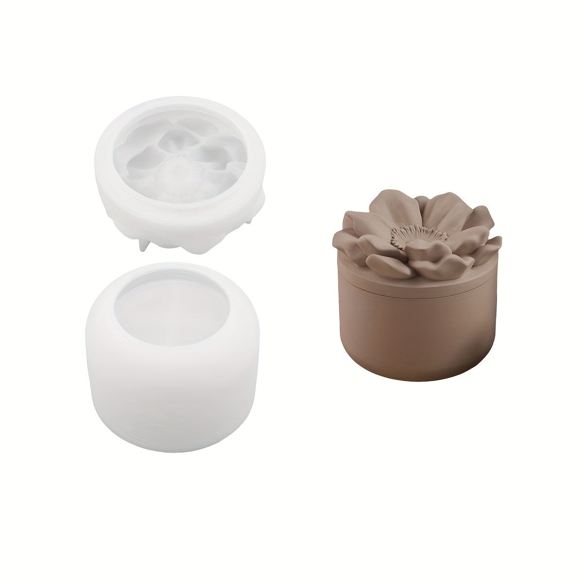 Image of Resin Casting Mold Flower Lid Cup Silicone Mold Cylinder Candle Holder Mold For Cement Storage Box Mold Plaster Flower Decor Jar Mold