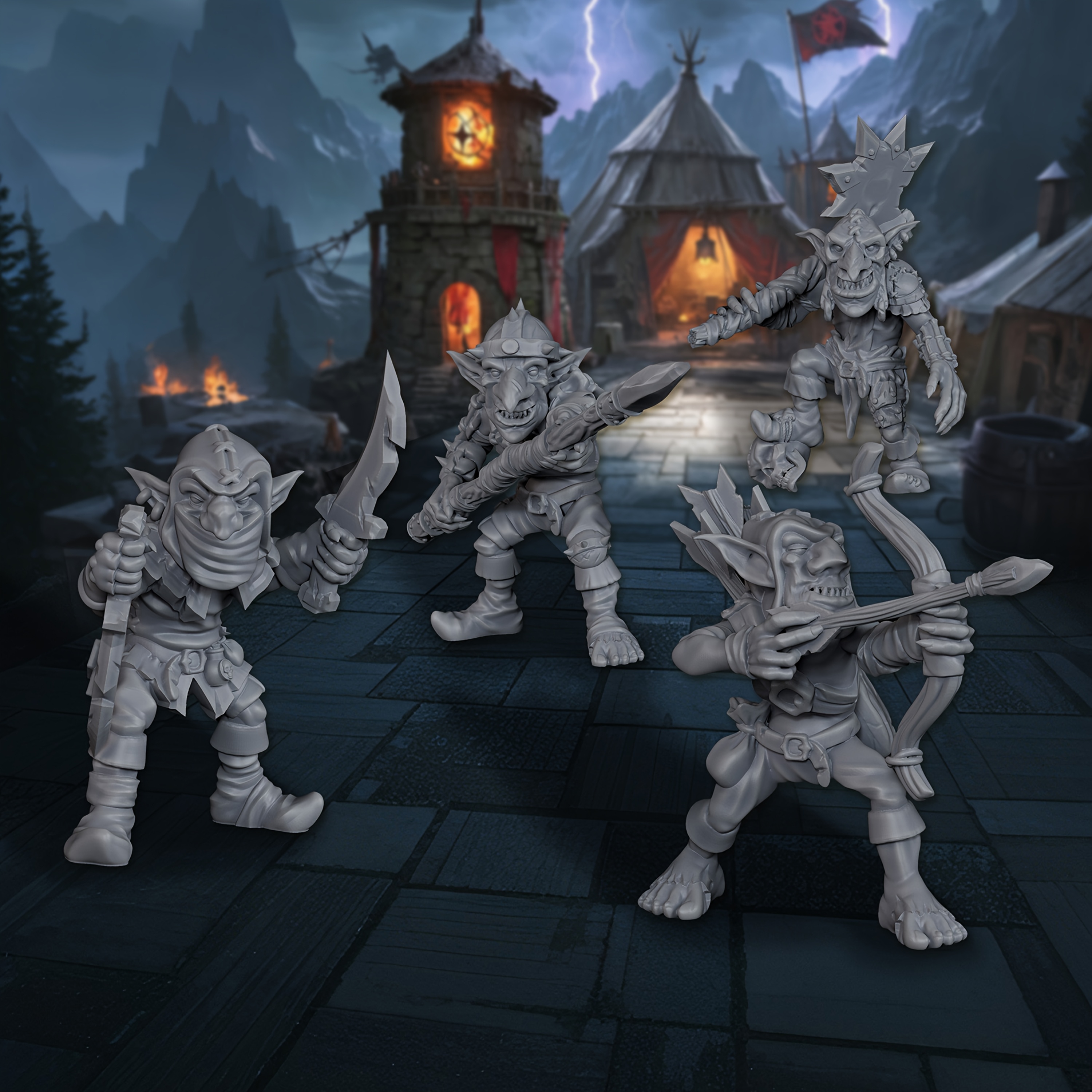 4pcs Goblin Squad Miniature Set - Detailed Collectible Warrior Figures For Role-playing Board Game Enthusiasts, Ideal Additions For Tactical Tabletop Rpg Games