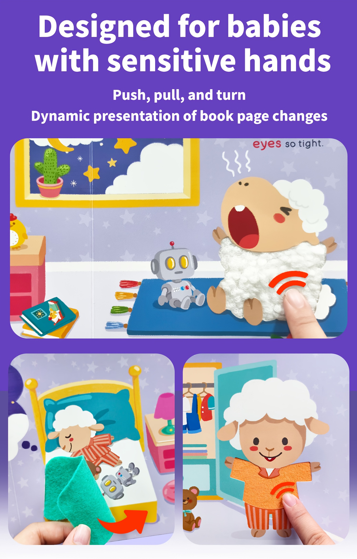 Sheep's sleepy time Learning books for kids, interactive Touch And Feel books, Good habit formation Lift-the-Flap Book, push, pull and slide, English learning, Engaging learning books, best gift for Christmas, New Year, Ramadan, birthdays, from Bear Tale