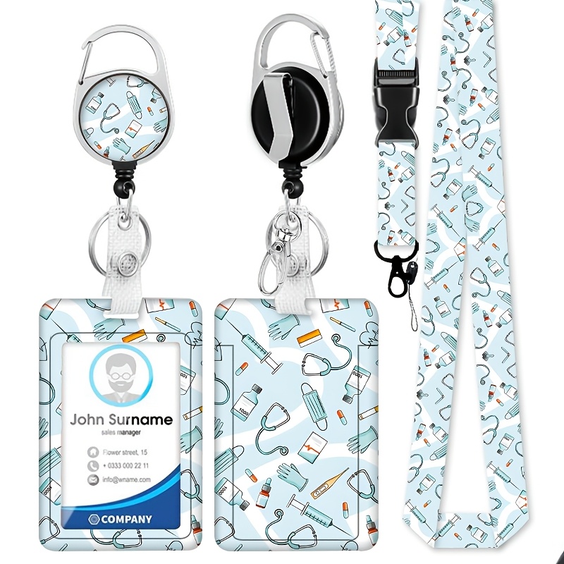TEMU Porta badge retrattile 2D verde per medico, con cordino staccabile, clip girevole per cintura e protezione per biglietto da . per infermieri,