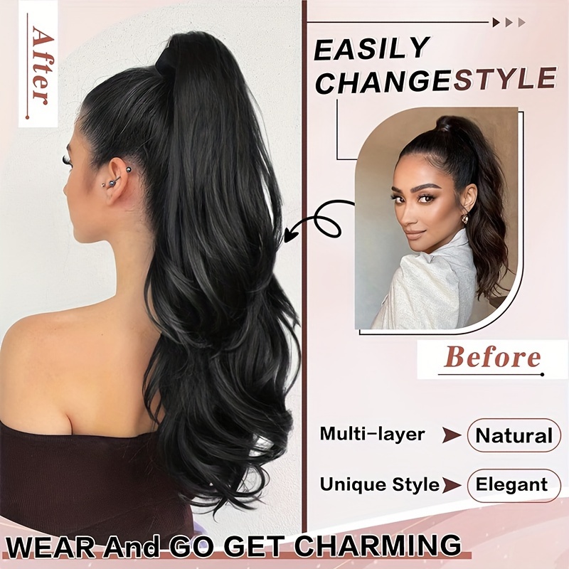 22inch 55cm drawstring ponytail extension multi layered hairpieces stand   pony tails long straight to curly hair extensions with mini clip wrap on ponytails pure highlight soft natural synthetic hairpiece for daily party halloween christmas details 6