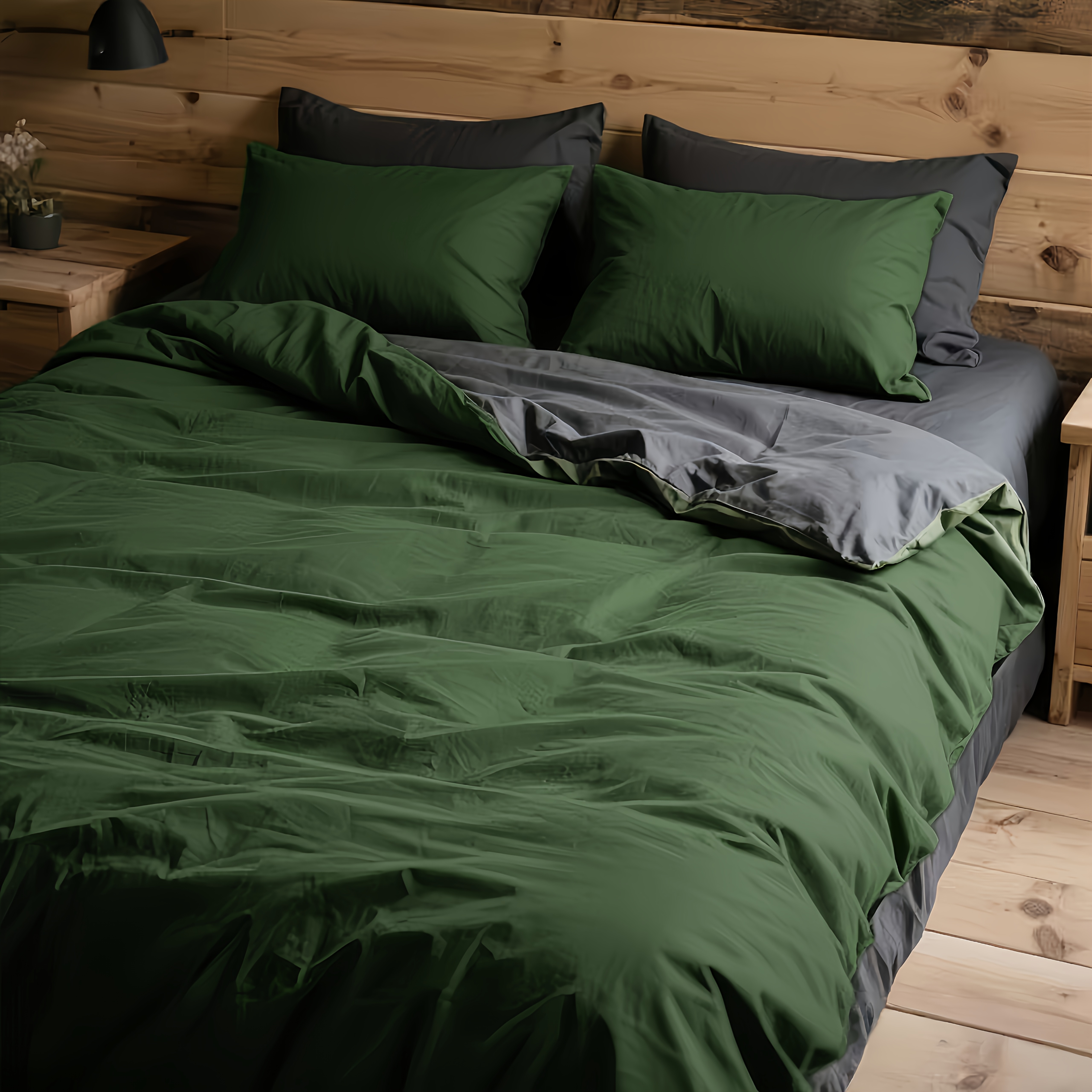 3pcs Fabric Duvet Cover Set In Army Green, Denim Blue, And Gray With Dark Gray Back Panel (1 Duvet Cover + 2 Pillowcases), , Soft And Comfortable For Bedroom, , Lounge, Hotel, , And Dormitory