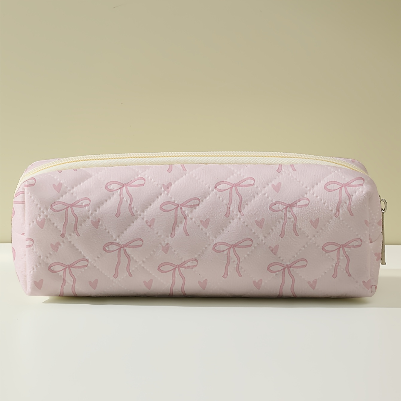 TEMU Étui à stylo imprimé 2D motif cœur de nœud, sac de papeterie grande matelassé diamant, petit sac de rangement de papeterie portable et , idéal