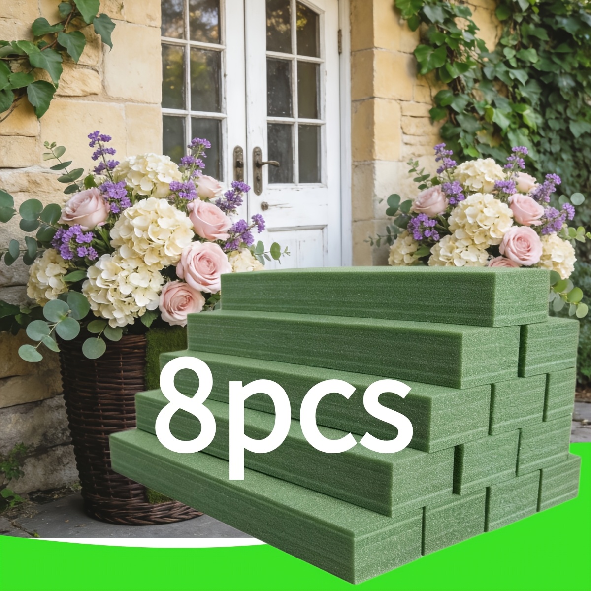 E-shop 6er-/8er-Set hochverdichtete grüne Floristikschaumstoffblöcke, geeignet für Hochzeiten, Partys, Veranstaltungen – langlebiger, leichter