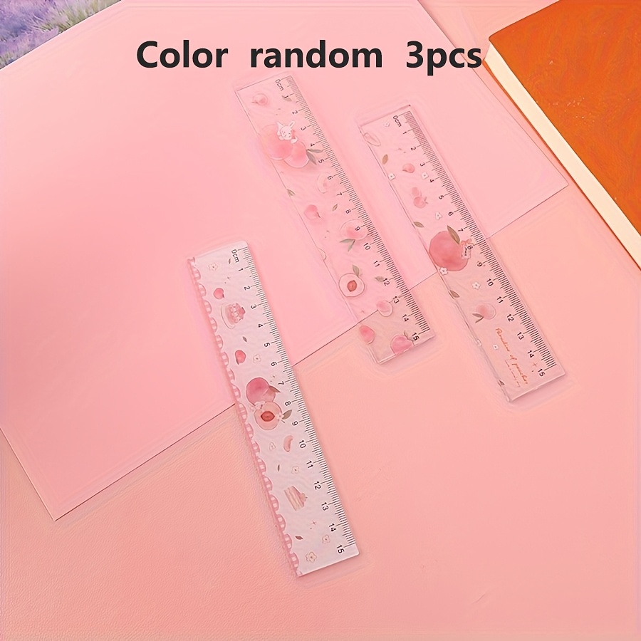 Random 3pcs Peach Pattern Transparent Plastic Ruler Set