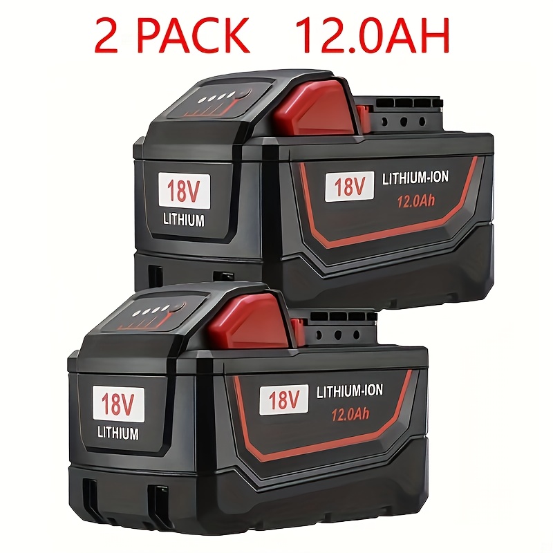 TEMU 2pièces 12.0Ah 18V Remplacement Pour Milwaukee M18 Batterie Haute Sortie Lithium-Ion Batterie Compatible Avec Milwaukee Batterie 18V 48-11-1890