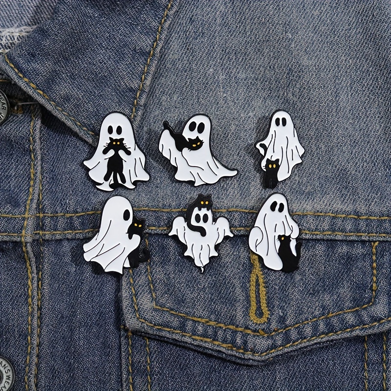 

1/3/6pcs Funny Punk Style Little Ghost Cute Black Cat Shape Halloween Gift Metal Enamel Brooch Cartoon Badge