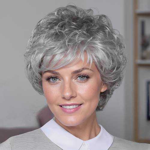 womens looking fluffy wavy short curly wig with side parted bangs base suitable for cosplay daily wear parties volume hairstyle for