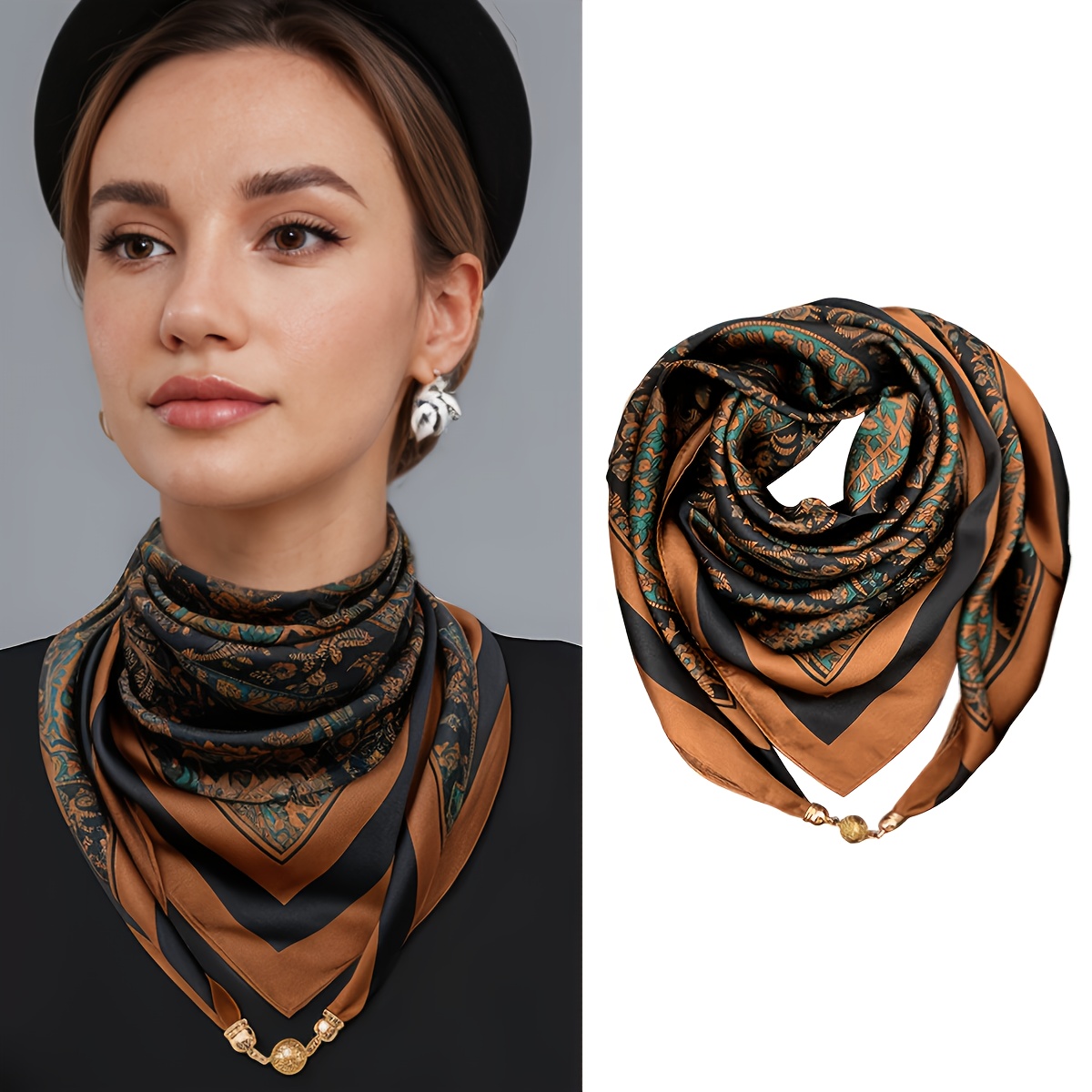 TEMU Écharpe/Cache-cou pour femme 2026, tendance à motif floral, texture , avec fermeture à fermoir, coupe-vent et écharpe chaude, convient à toutes