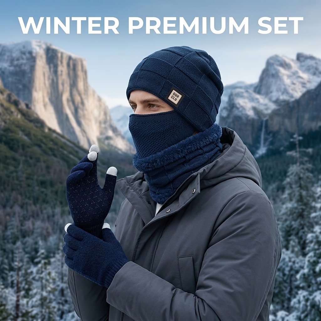 Winter Plush Lined Ear-Covering Hat Set Unisex