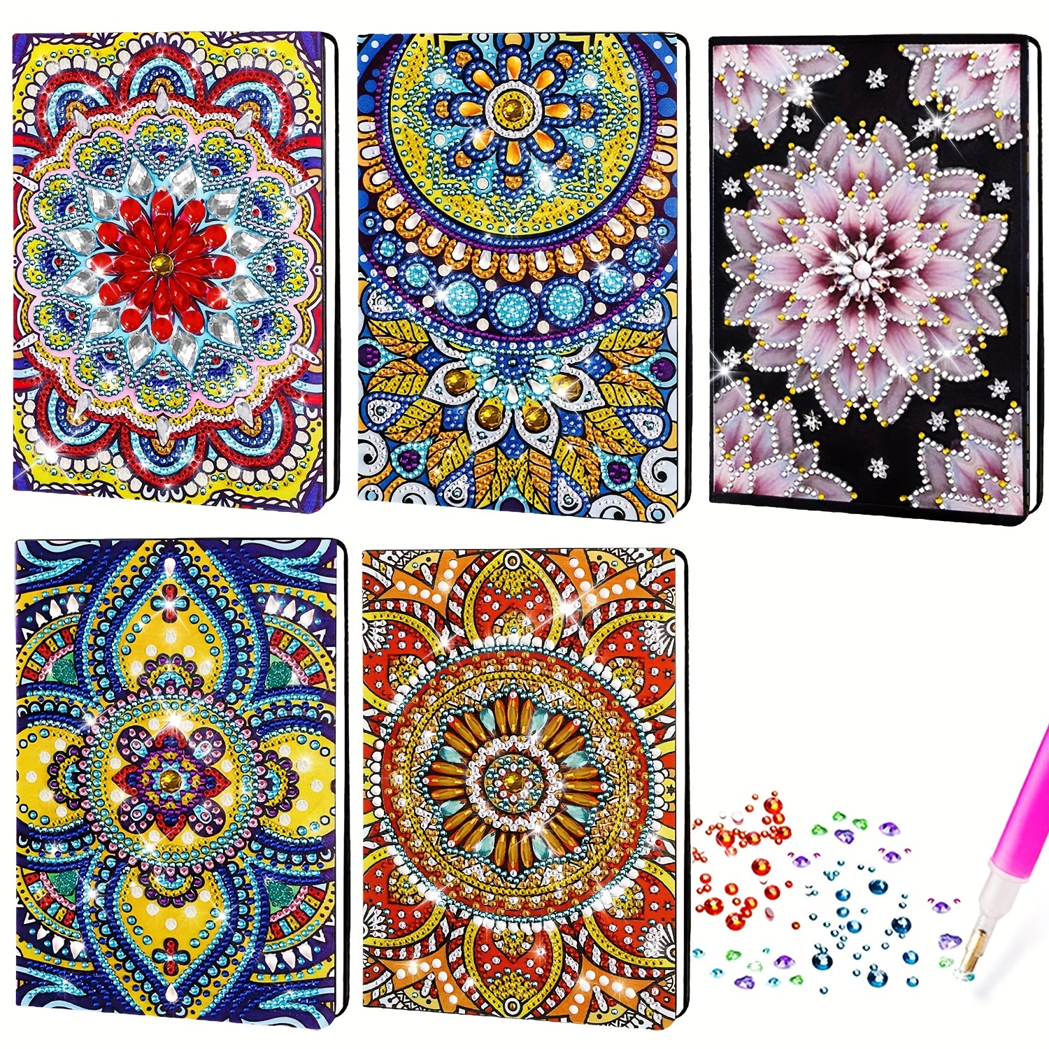 

5d Diamond Painting Notebook: Artistic Floral Designs, Perfect For Diy Diamond Art, Includes High-quality Paper, Shiny Diamonds, And A Complete Tool Kit