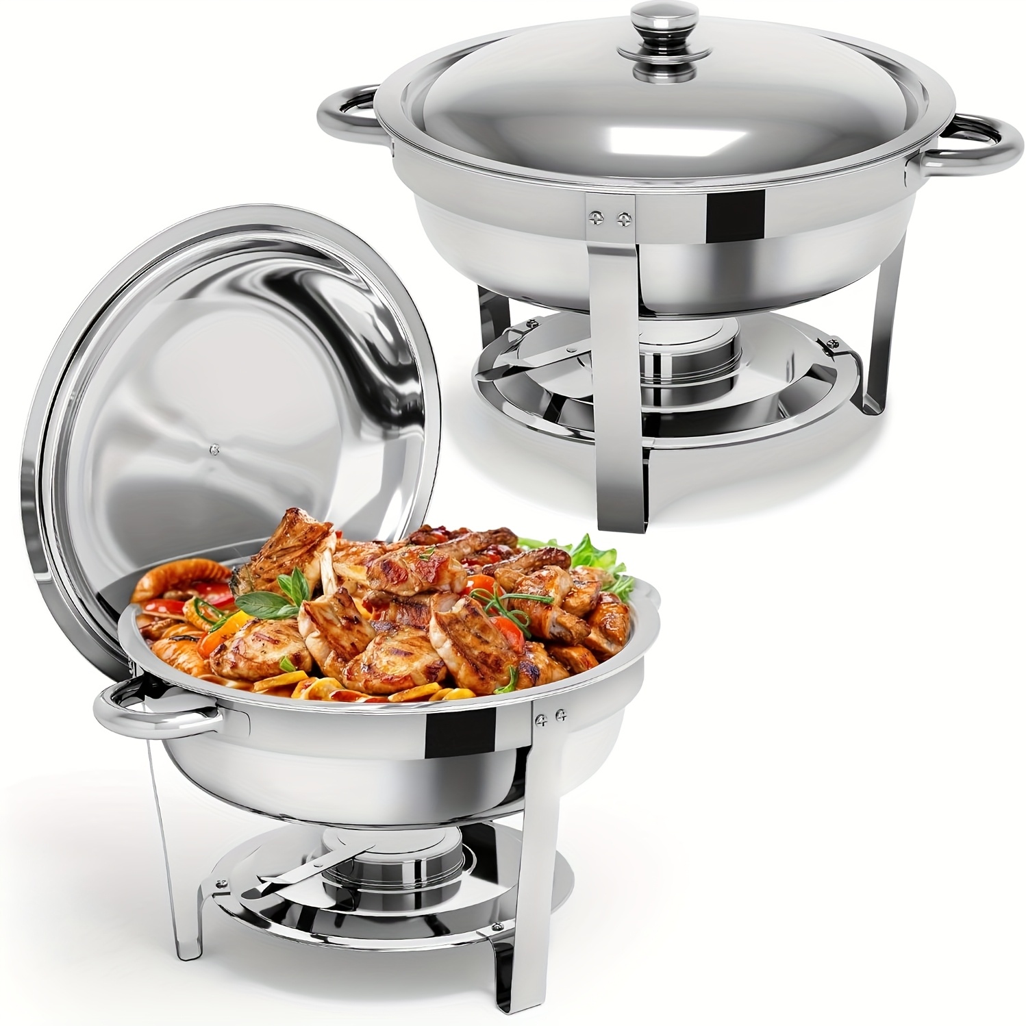 5l Round Stainless Steel Chafing Dish Buffet Set With Lid 1/2/4pcs Options For Catering Events Bbq Parties Home Use, Cooking