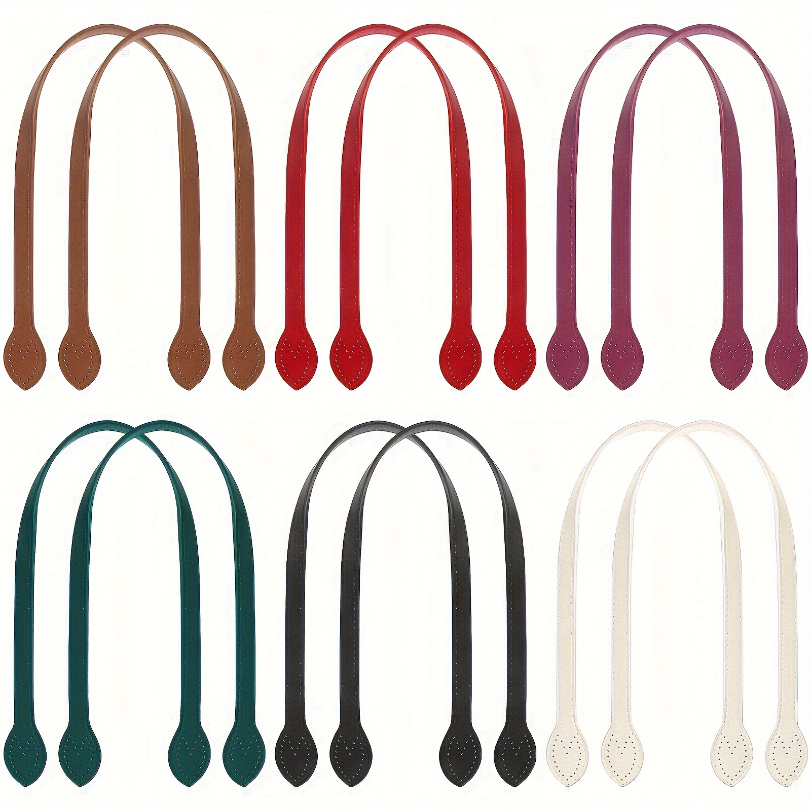 Image of 12pcs Premium Pu Leather Bag Handles - Durable Straps For Handbag, Purse, And Crochet Bag Making - 6 Vibrant Colors, , Reinforced Stitching For Added Strength