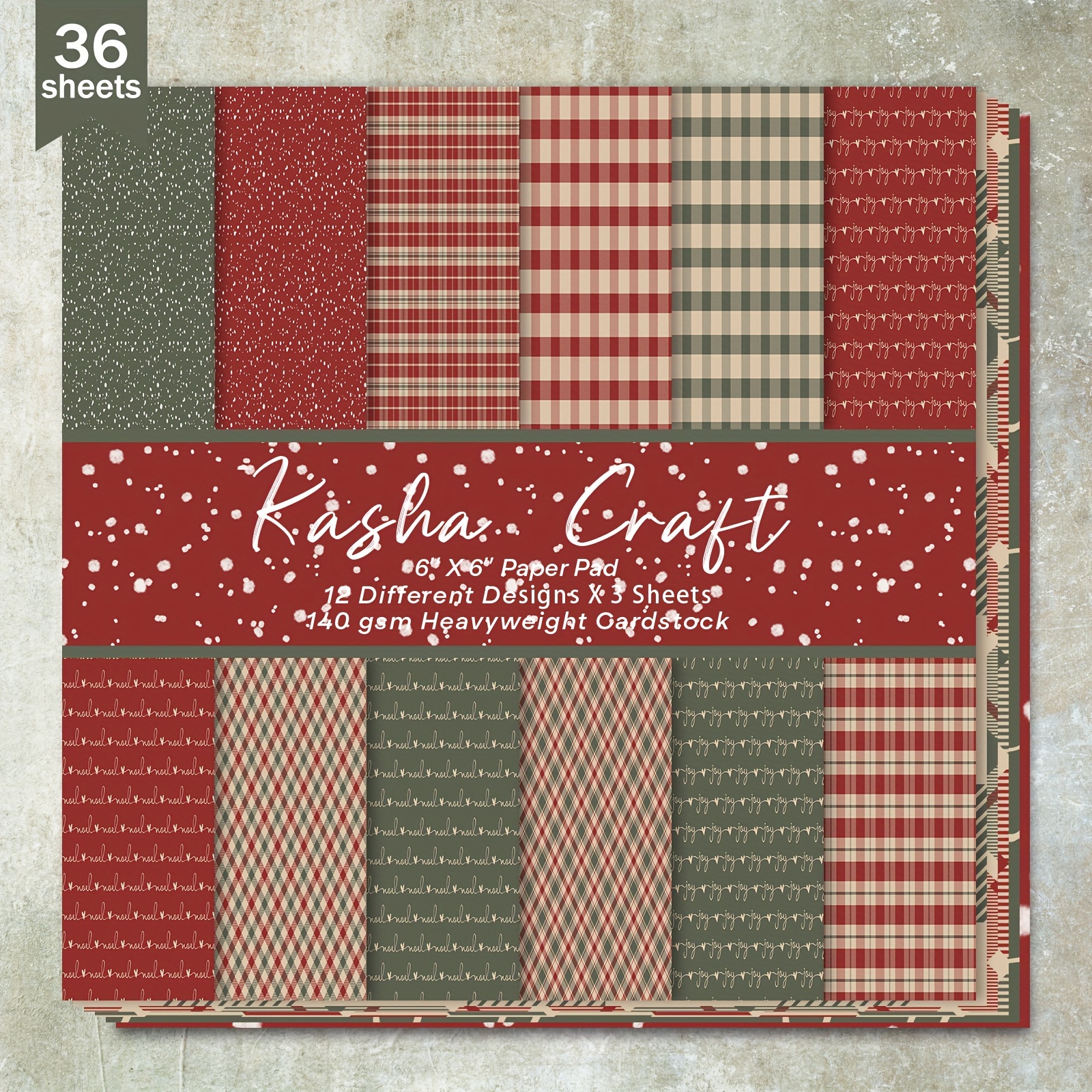 

36 Sheets 6x6 Christmas Craft Pad, Striped Patterned Cardstock For Bullet , Scrapbooking, Greeting , And - 140 Gsm