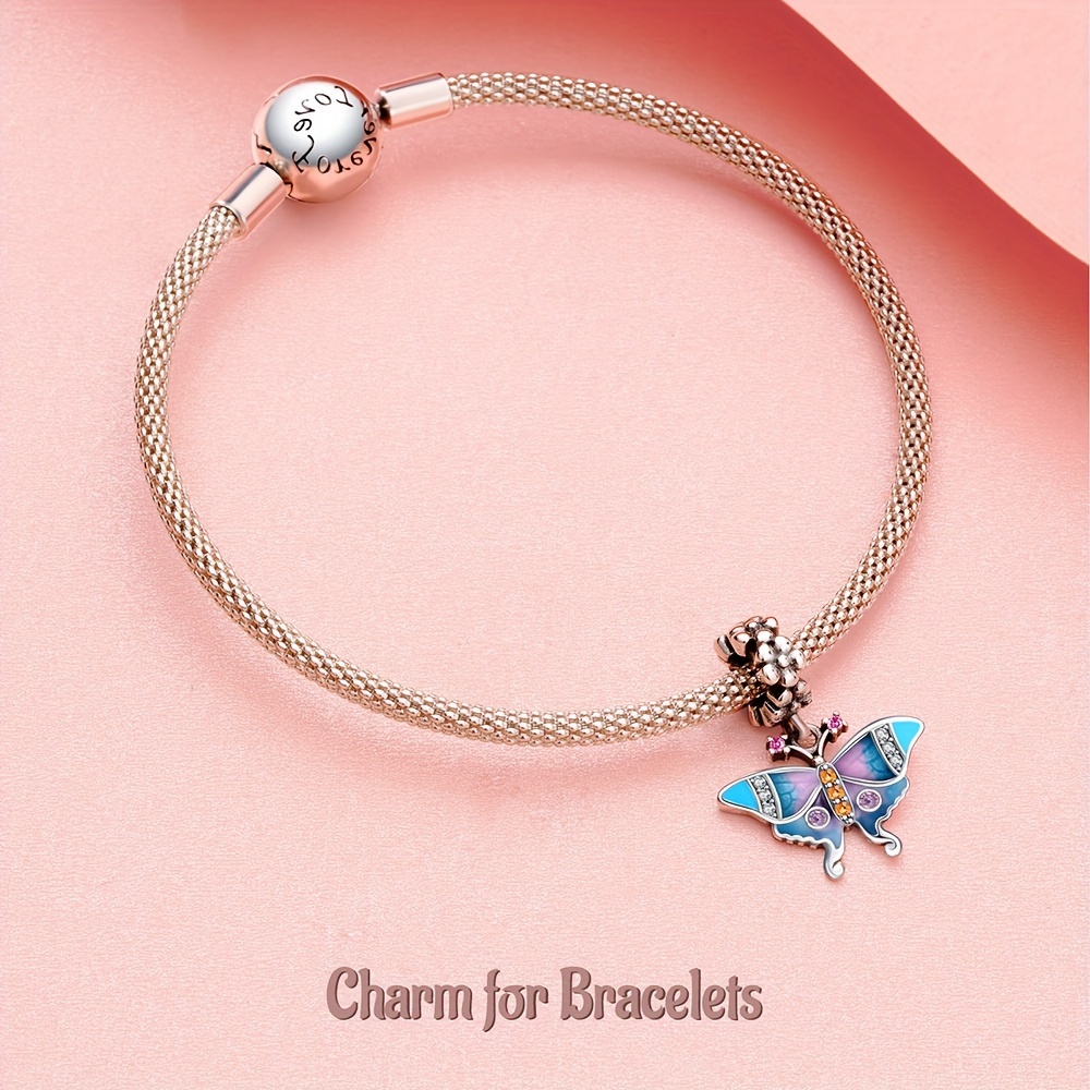 Vintage Enamel Butterfly 925 Silver Pendant for Bracelet