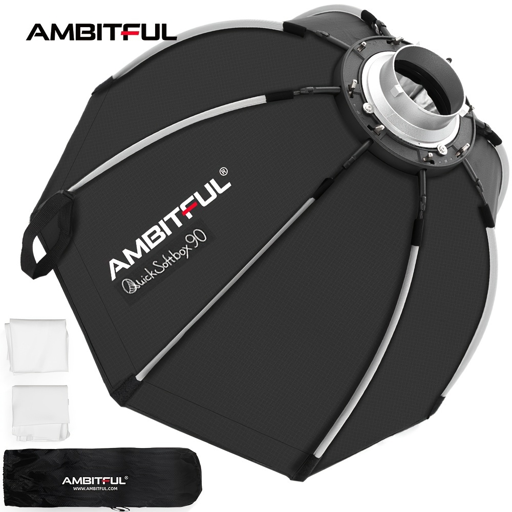 

Softbox AMBITFUL 35in avec Montage Bowen à Dégagement Rapide - Polyester , Idéal pour la Photographie et en Extérieur