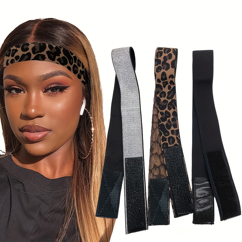 

3 Pieces Wig Elastic Band Silvery Leopard Black Lace Melting Band For Laying Edges Down Meling Lace Wig Band Adjustable Band