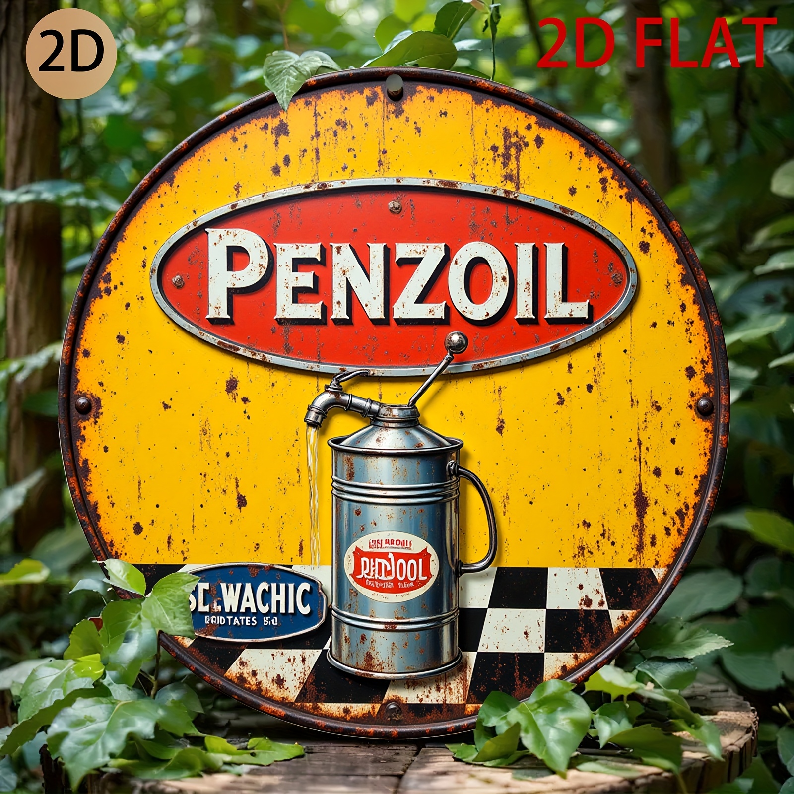 2D Flat, 2D Plane Circular Penzoil Metal Sign Automotive Themed Wall Art for Garage Home or Cafe, 2D Flat, Perfect for Room Decor, 2D Flat
