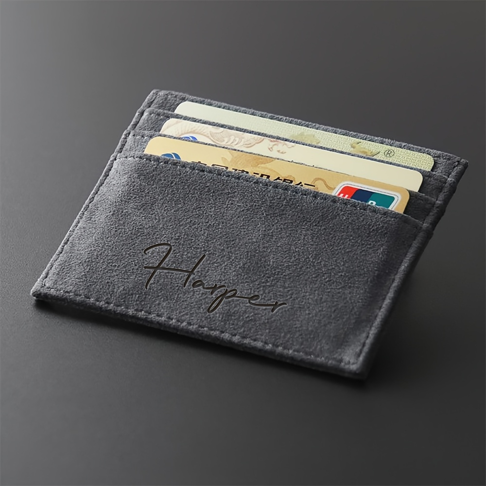 TEMU Customizable 3d Laser-engraved Name Unisex Pu Fashionable Simple Lightweight Card Holder With Card Slots For Bank Cards And Id Cards, Christmas