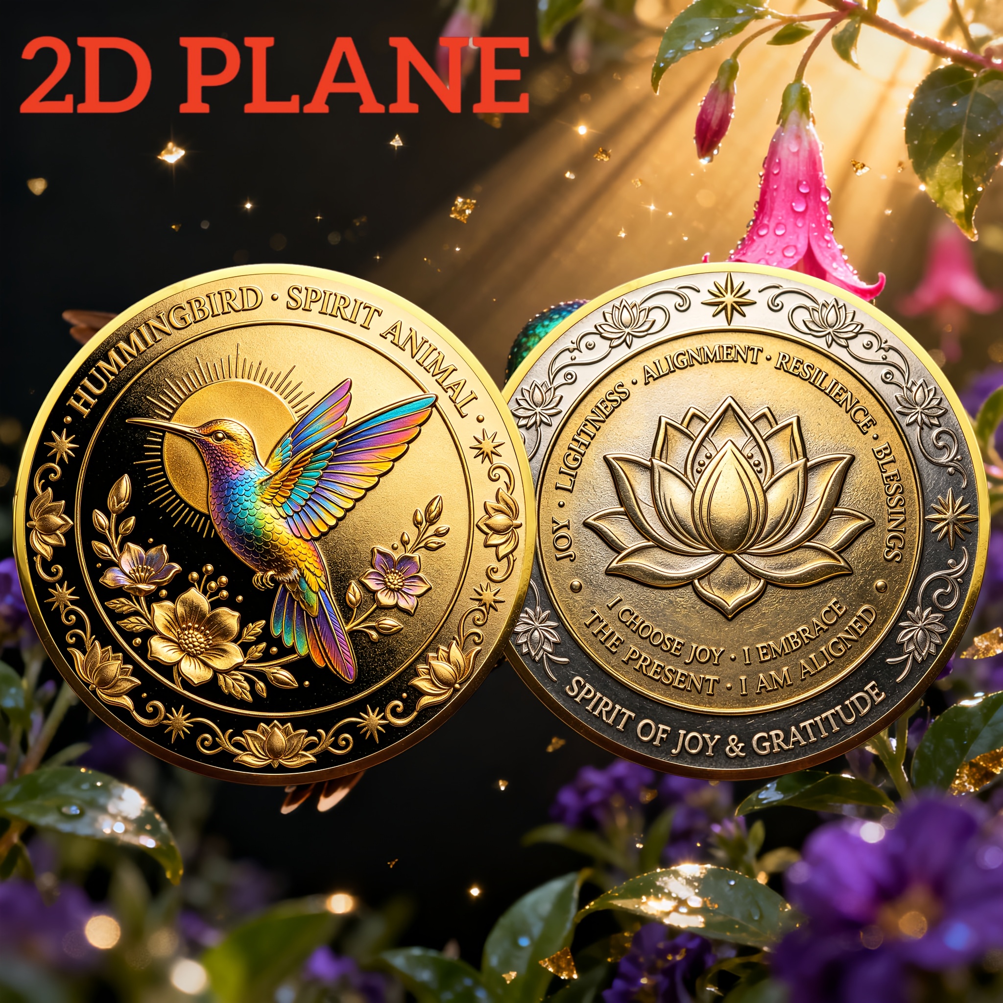 TEMU Replica Coin Piece, 2d Printed Double-sided Design, Hummingbird Joy Gratitude Spiritual Animal Commemorative Challenge Coin, Mindfulness