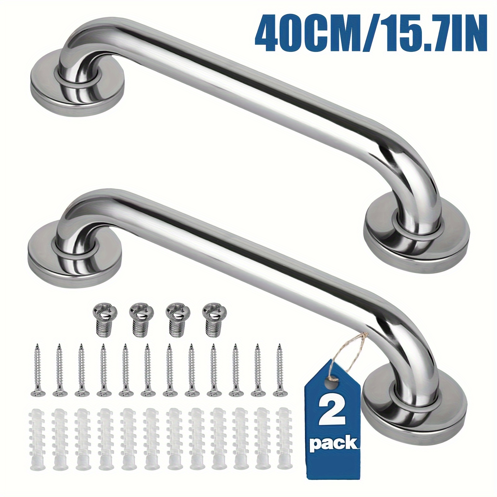 

A Set Of Stainless Steel Grab Bars For The Bathroom, Suitable For Elderly And Disabled People, With A Silvery A Length Of 40 Cm/ 15.7 Inches.