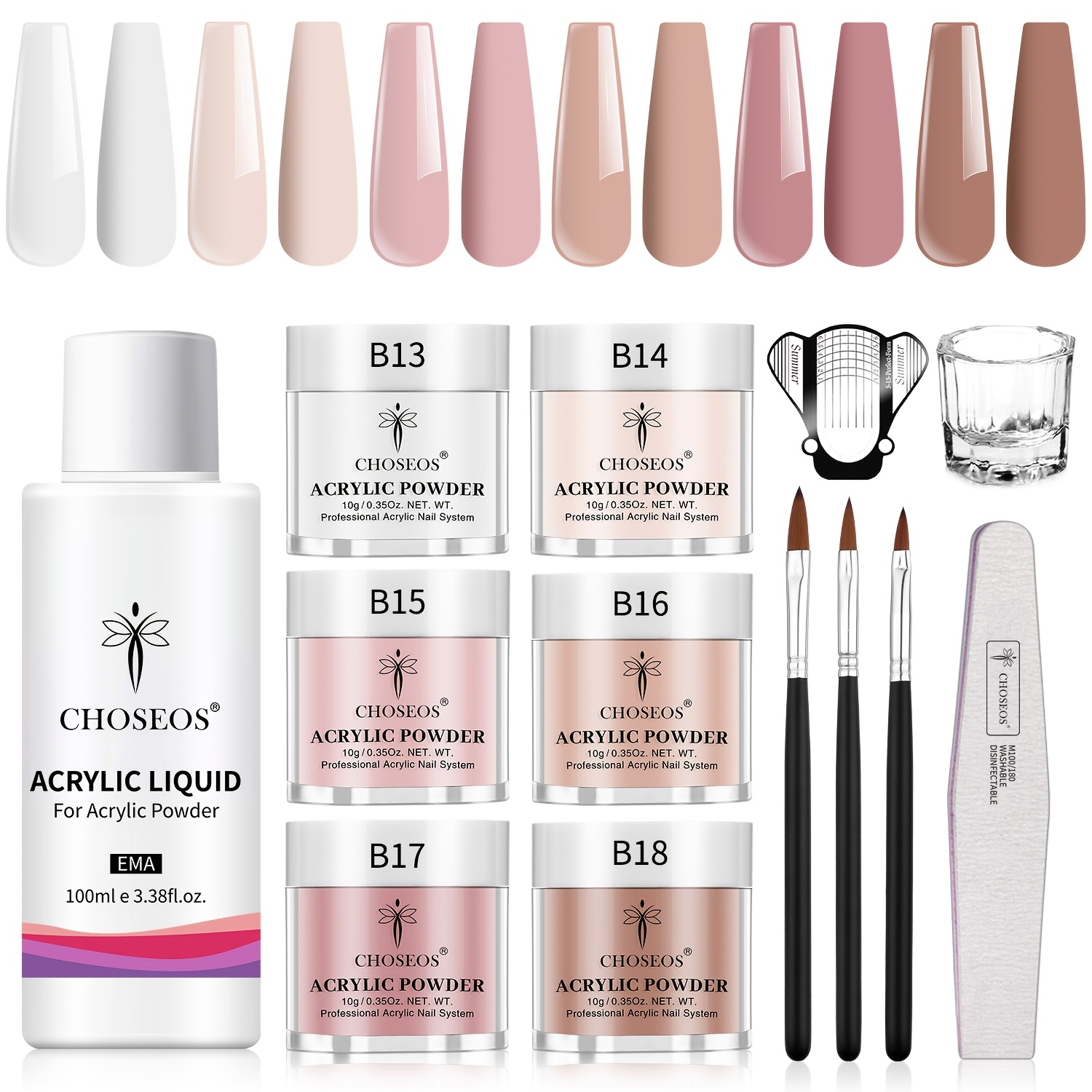 Image of 6 Colors Acrylic Nail Powder Set (0. Each) And 3.38 Fl Oz Acrylic Liquid And 25pcs Manicure Tool Kit For Nail Art, Fast Drying And Long-lasting And High Shine