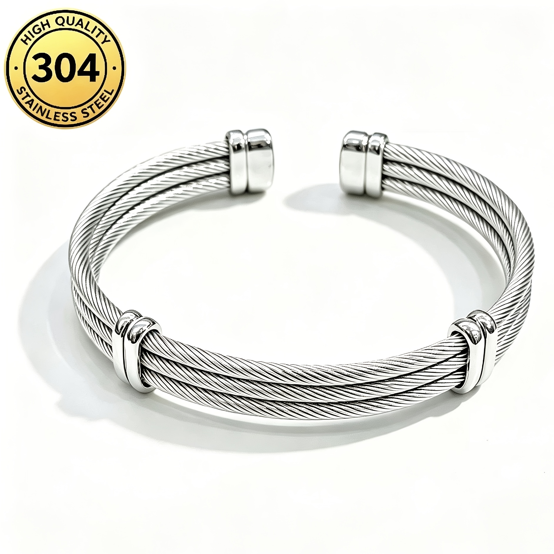 TEMU Bracelet bracelet ouvert en câble de fil d'acier inoxydable, bracelet de câble réglable, bijou de poignet en métal hypoallergénique, cadeau de